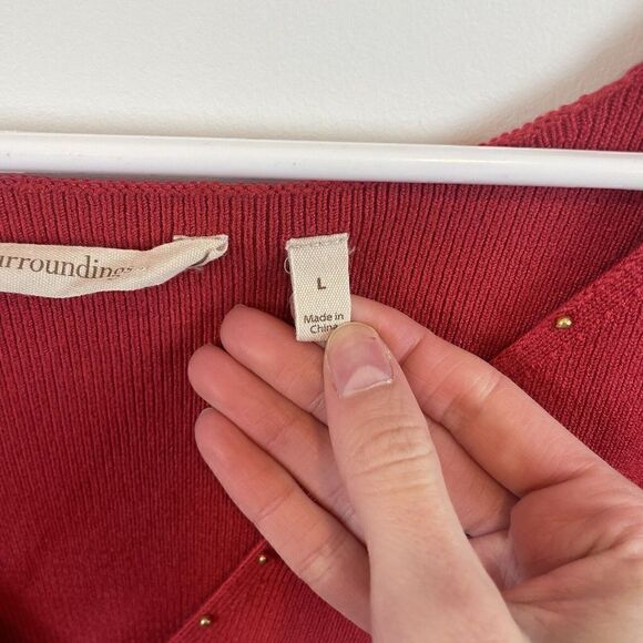 Soft Surroundings Size Large Red Gold Beaded‎ Sweater Rayon Nylon Spandex - Picture 5 of 6